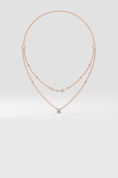Two Layered Arrayed Solitaire Necklace