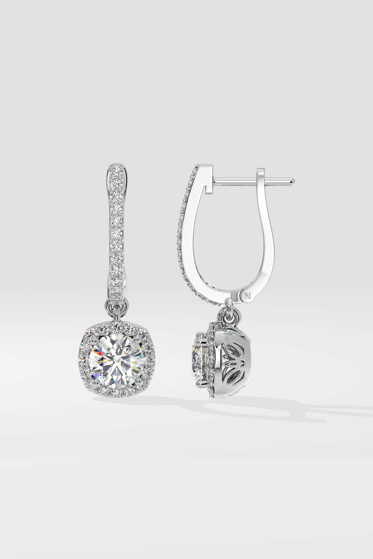 Cushion Halo Solitaire Drop Danglers