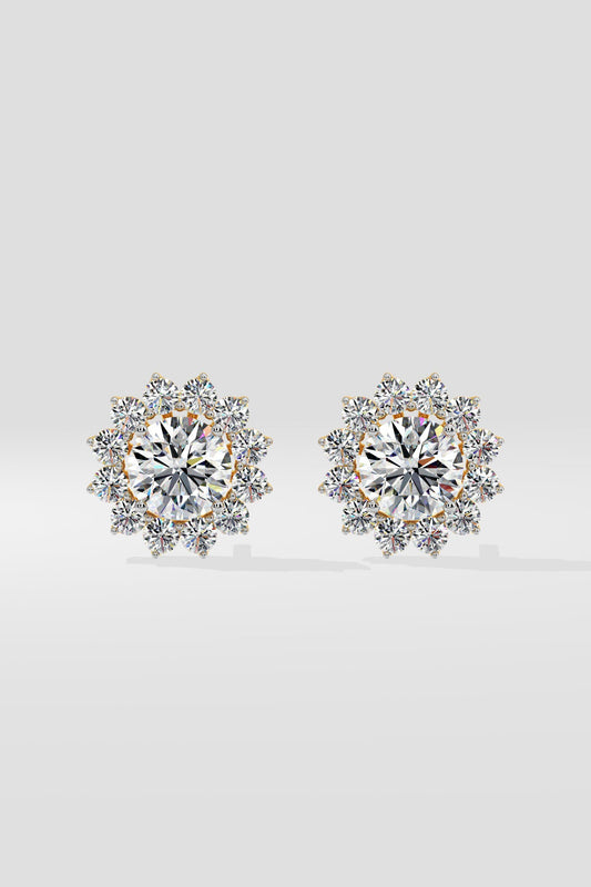 2 ct  Sunflower Halo Solitaire Studs