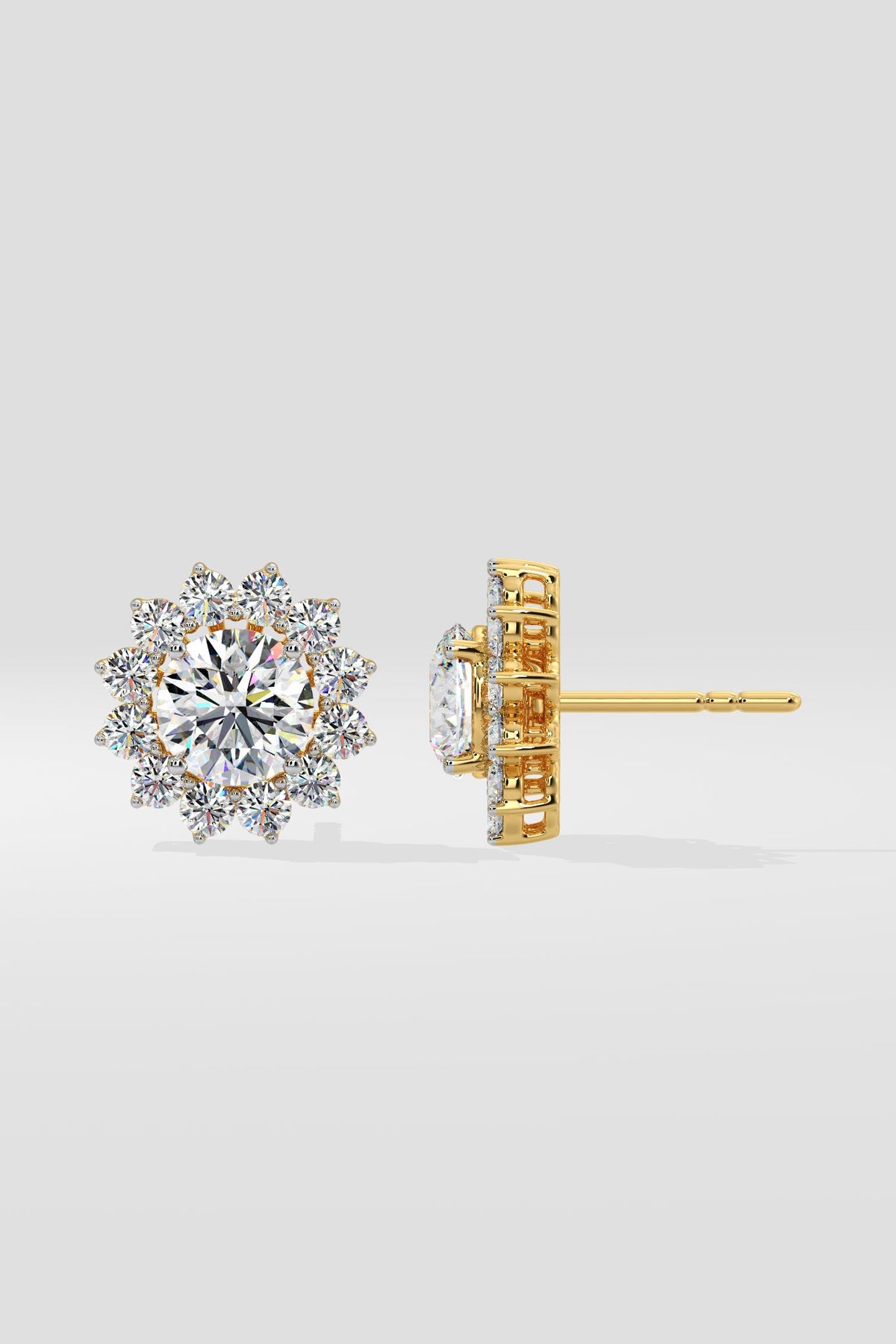 2 ct  Sunflower Halo Solitaire Studs