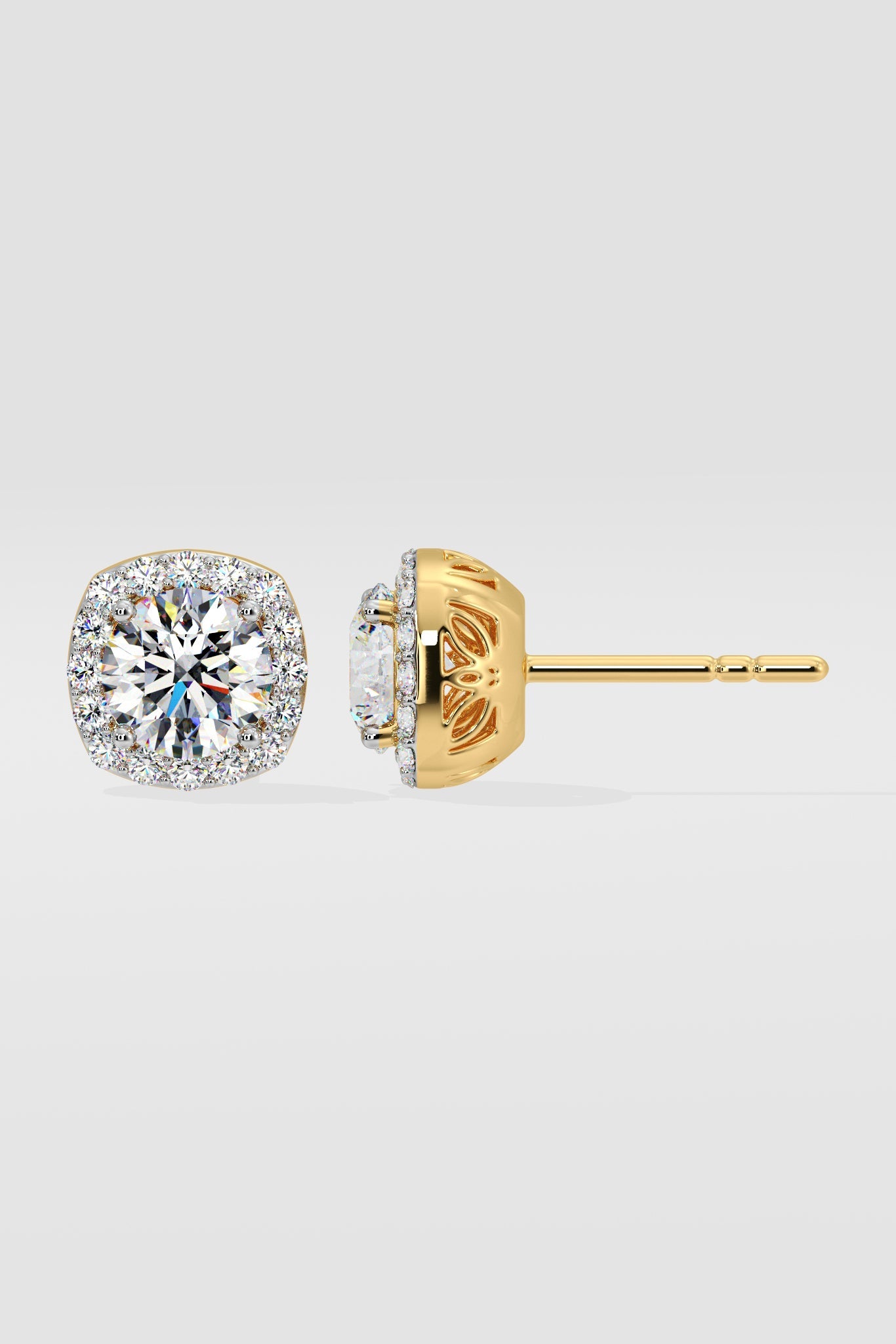 1 ct Cushion Halo Studs