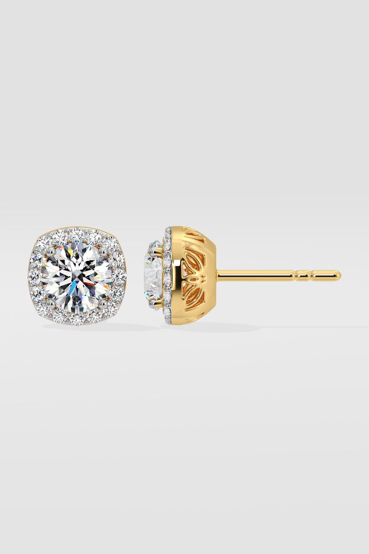 1 ct Cushion Halo Studs