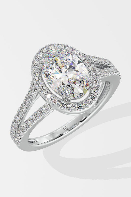 1.5 ct Oval Halo Split Shank Ring