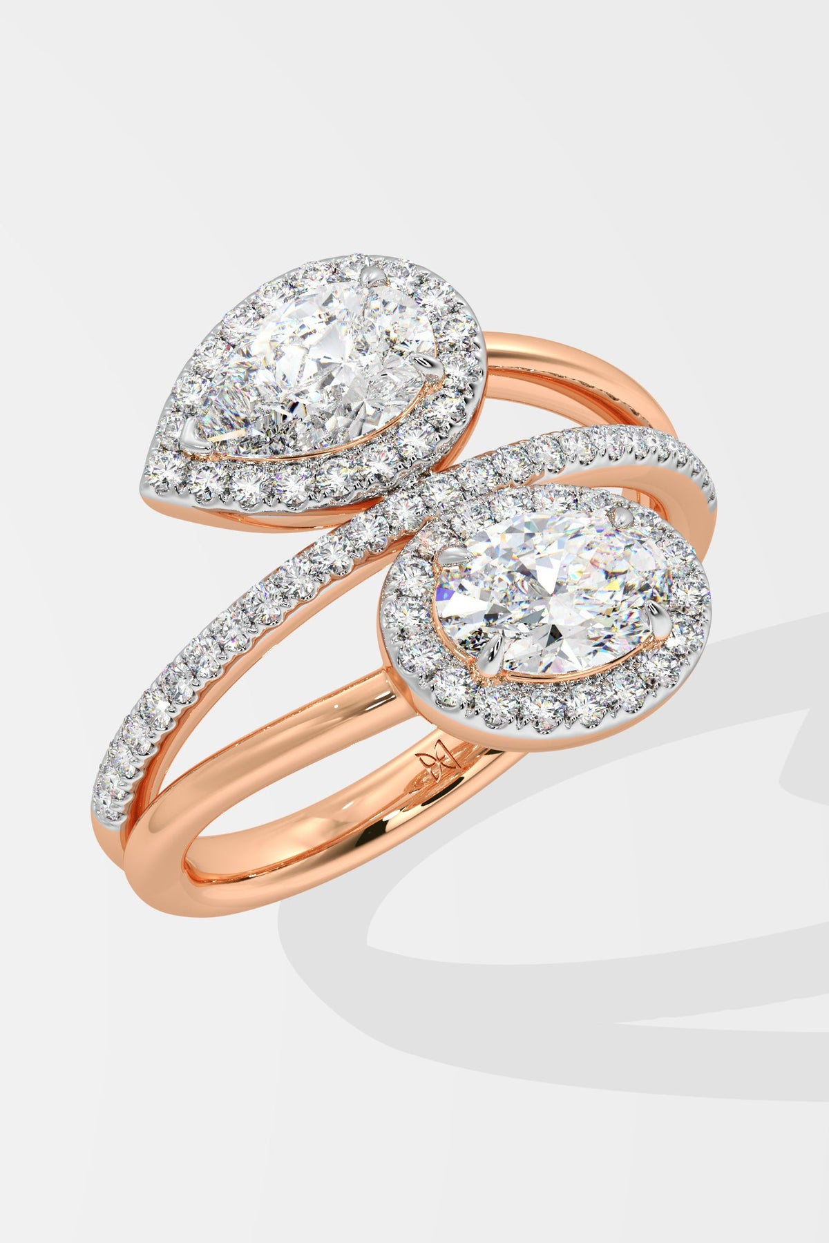 Two Stone Halo Solitaire Ring