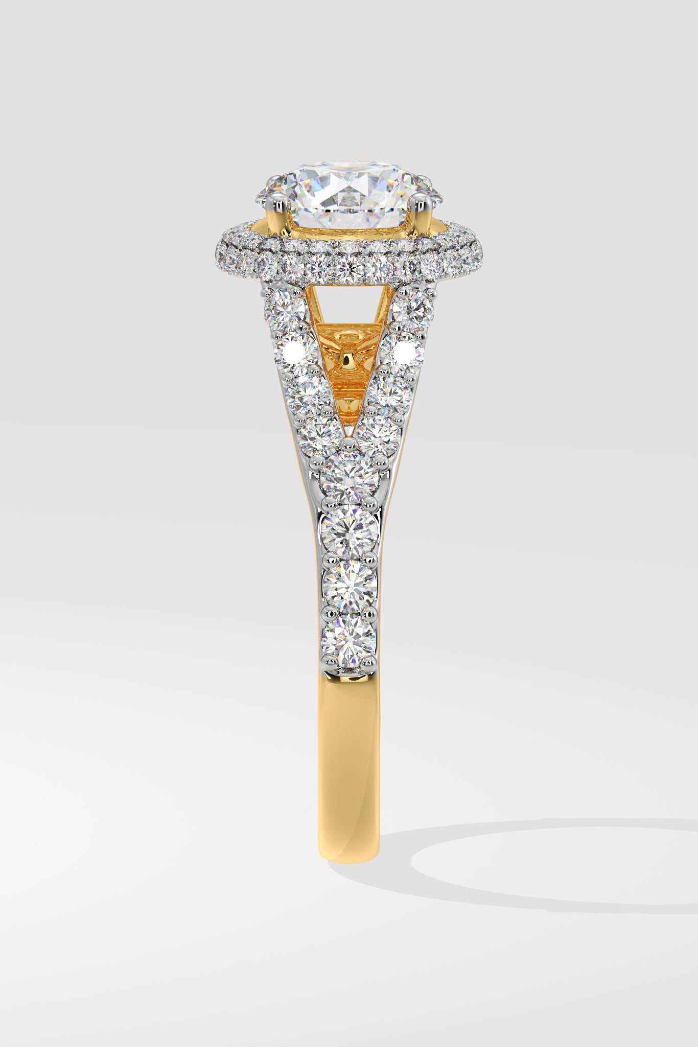 1.5 ct Halo Solitaire Y-Shank Ring