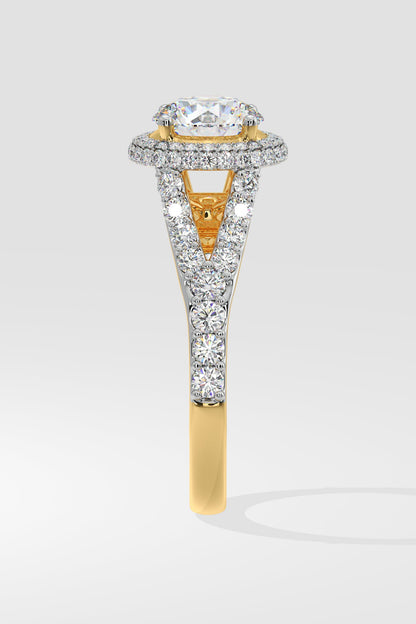 1.5 ct Halo Solitaire Y-Shank Ring