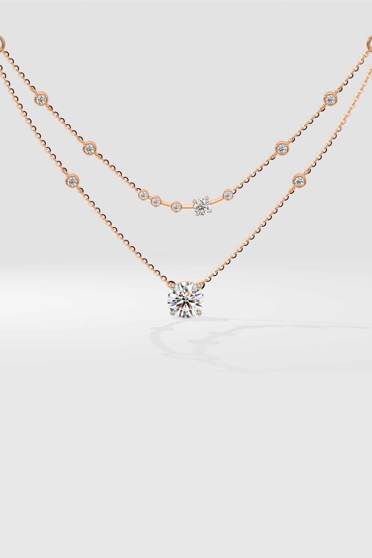 Two Layered Arrayed Solitaire Necklace