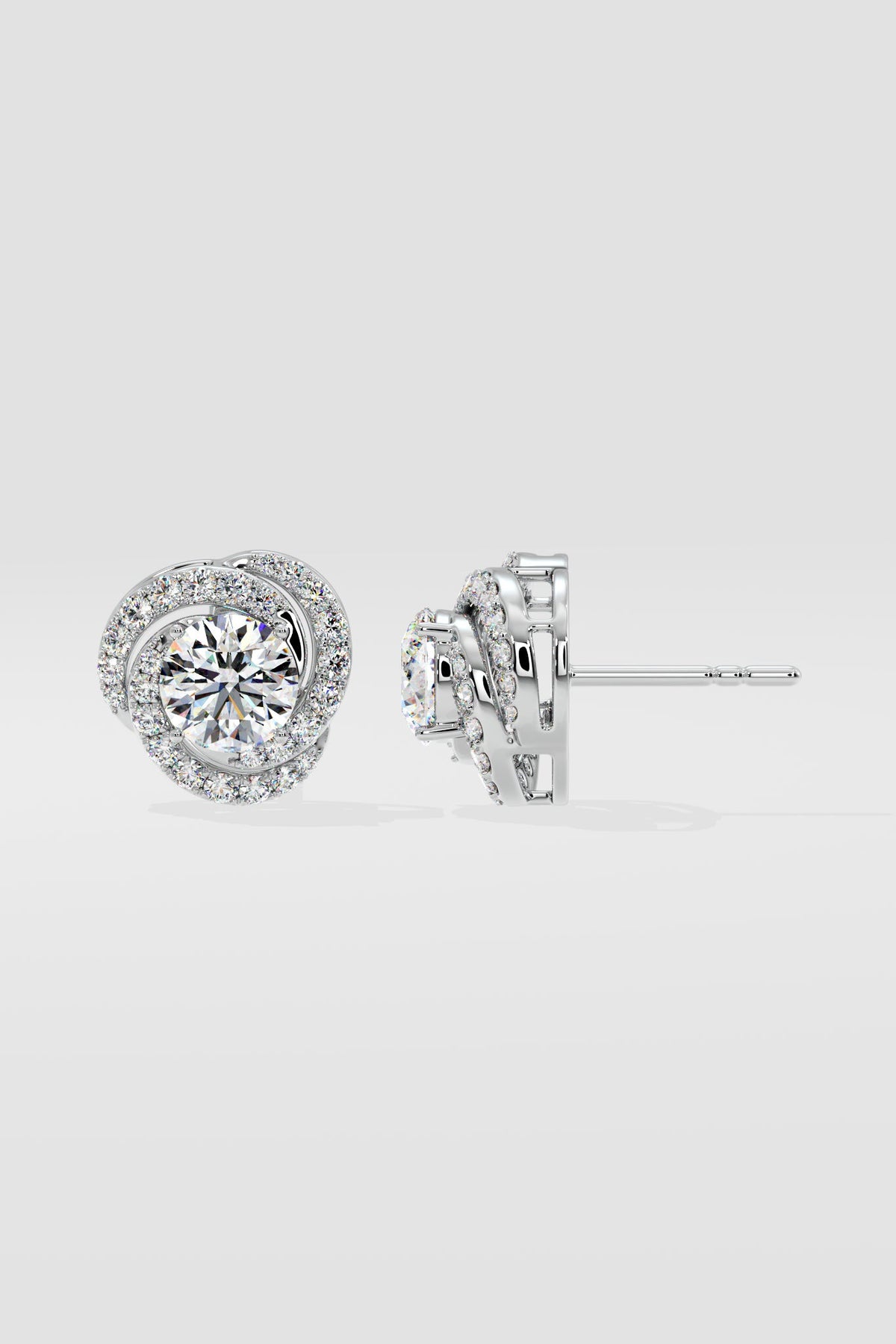 2 ct Solitaire Swirl Halo Earring